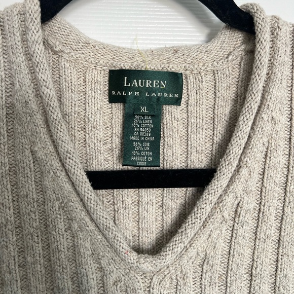Lauren Ralph Lauren Oatmeal Silk Blend Ribbed Sweater - Picture 2 of 4